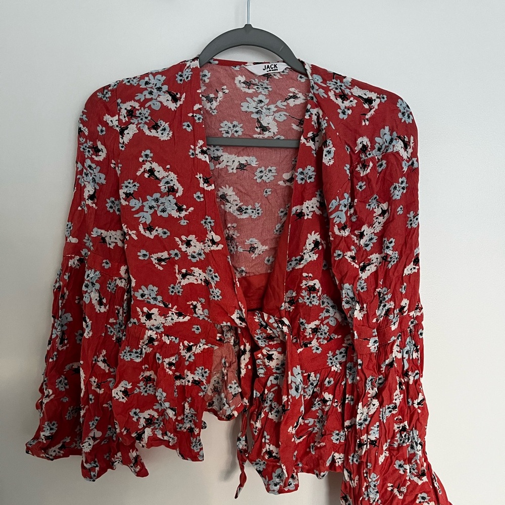 BB Dakota Women's Red Floral Blouse